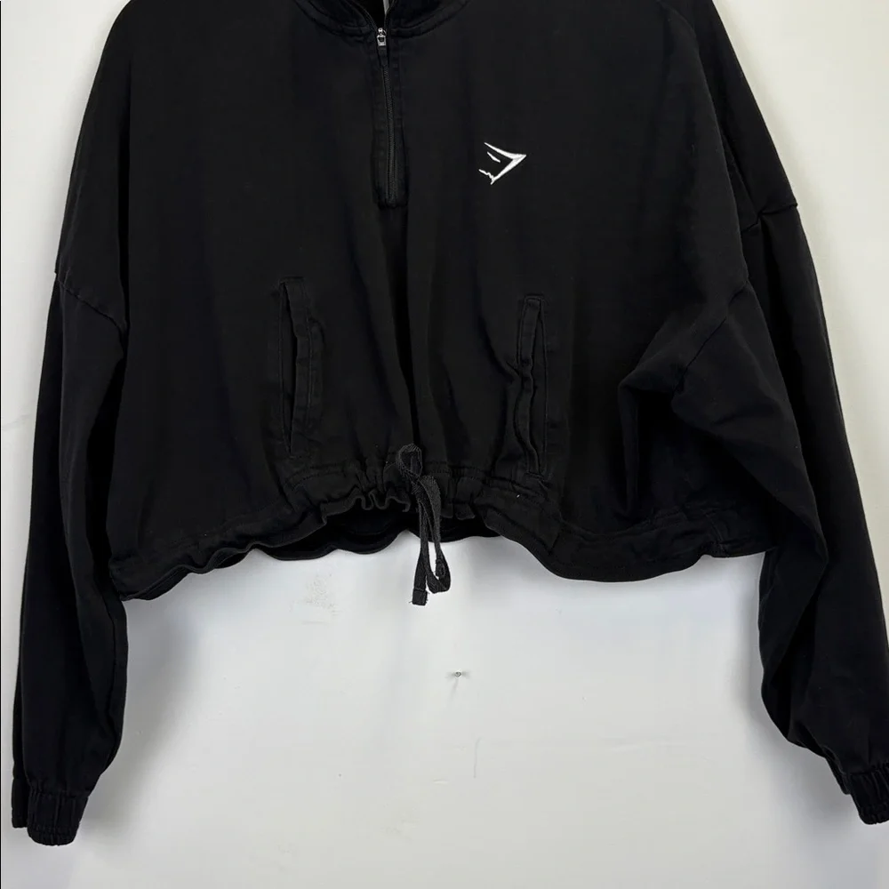 Gymshark black cropped cinch adjustable waist long-sleeve top/Quarter zip/ Sz XL - Picture 5 of 8
